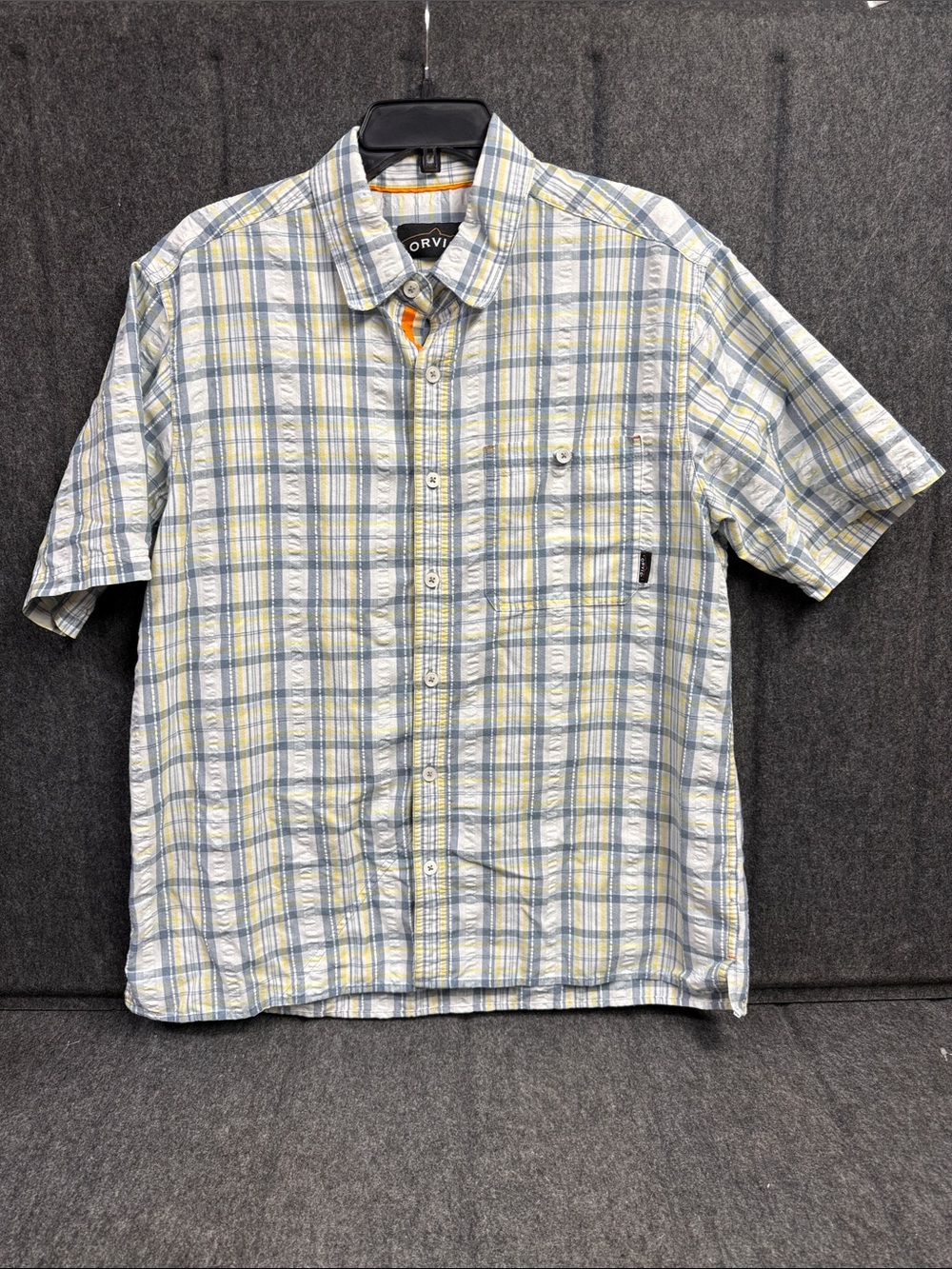 Orvis Short-Sleeve Plaid Button-Down Shirt in Blue, Cream & Yellow